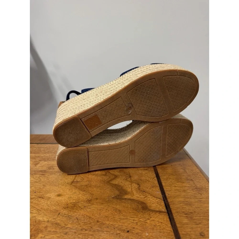 Tory Burch Women's Size 10.5 Navy 50mm Frieda Espadrille Wedge Sandals Stretch